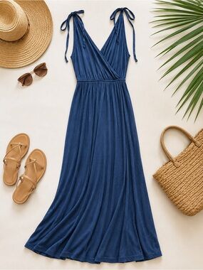 Rolla Coster Blue Maxi Dress Small Sleeveless Surplice V Neck Boho